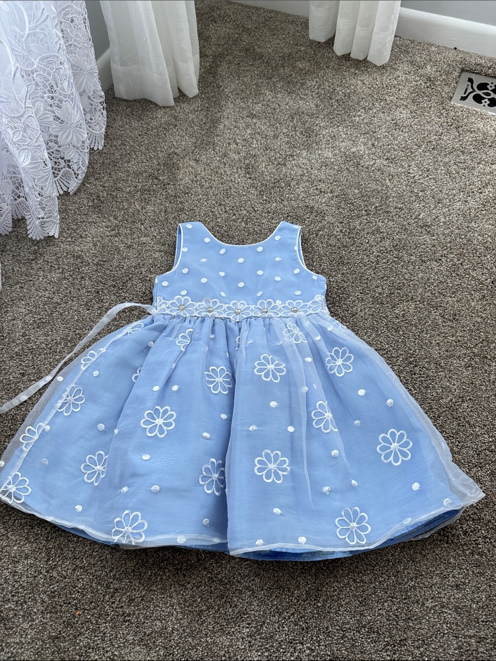 Youngland Light Blue Floral Embroidered Party Dress